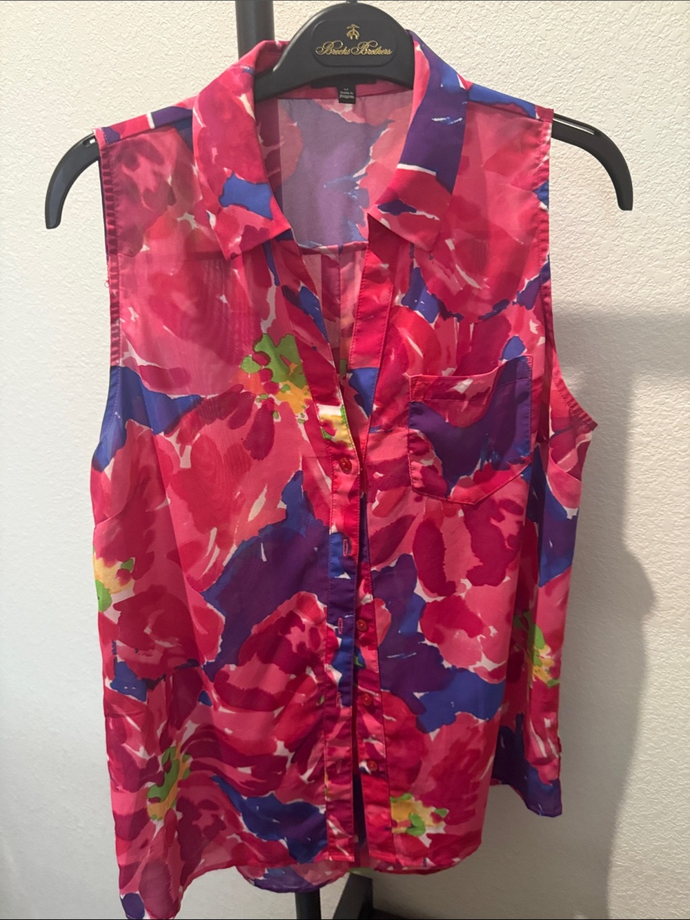 The Limited Sleeveless Floral Button-Front Blouse in Pink, Purple and Green